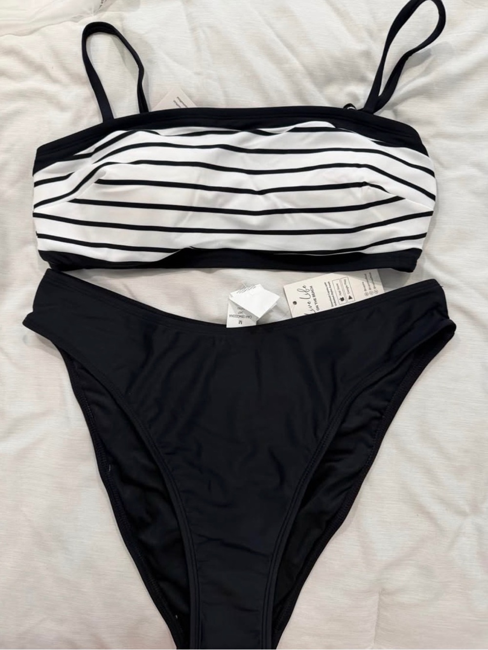 Cupshe Black & White Striped Bandeau Bikini Set